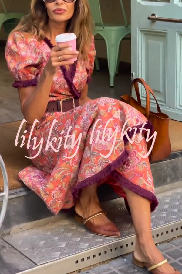 Bohemian Floral Print Elegant Puff Sleeve Holiday Maxi Dress