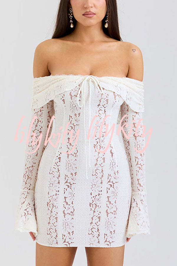 Solid Color Lace Off Shoulder Lace Sexy Slim Mini Dress