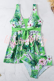 Cheerful Floral Print Bow Detail Tankini Swimsuit Set