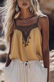 Linen Blend Vintage Loose Suspender Casual Top