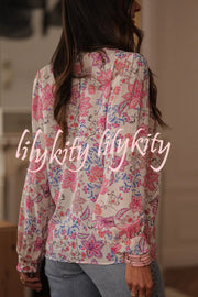 Floral Print Long-Sleeved Button-Up Elegant Shirt
