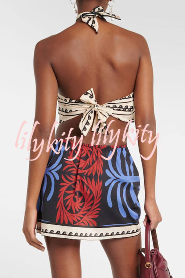 Unique Printed Sexy Halterneck Resort Beach Mini Dress