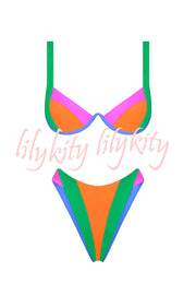 Bold Summer Colorblock High Rise Stretch Two-piece Bikini Swimsuit