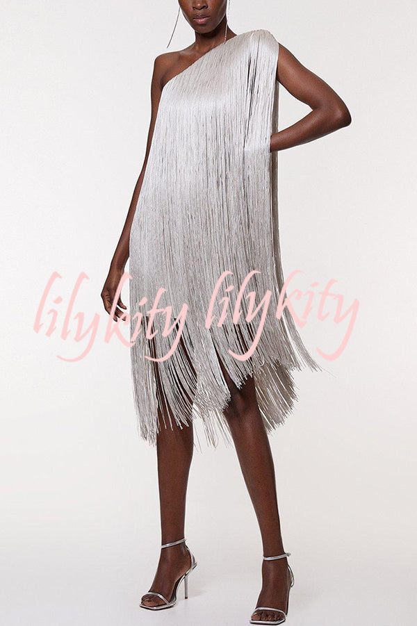Fashion One-shoulder Slim-fit Elegant Tassel Mini Dress