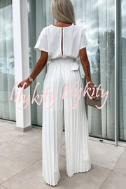 Ivy Cowl Neck Short Sleeve Belt Pleated Loose Wide Leg Jumpsuit