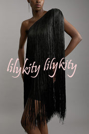 Fashion One-shoulder Slim-fit Elegant Tassel Mini Dress