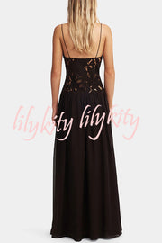 Stephanie Flower Crochet Lace Bust Chiffon Fluffy Hem Maxi Dress
