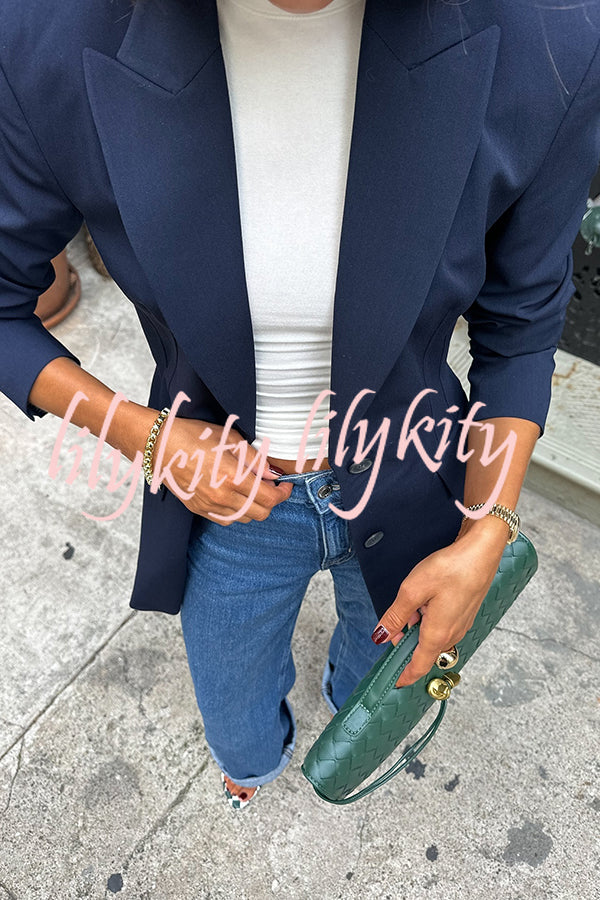 Shes It Flap Pocket Modify Waistline Lapel Loose Blazer