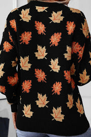 Maple Leaf Pattern Casual Loose Knitted Sweater