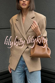 Solid Color Loose Lapel Long Sleeve Button Blazer