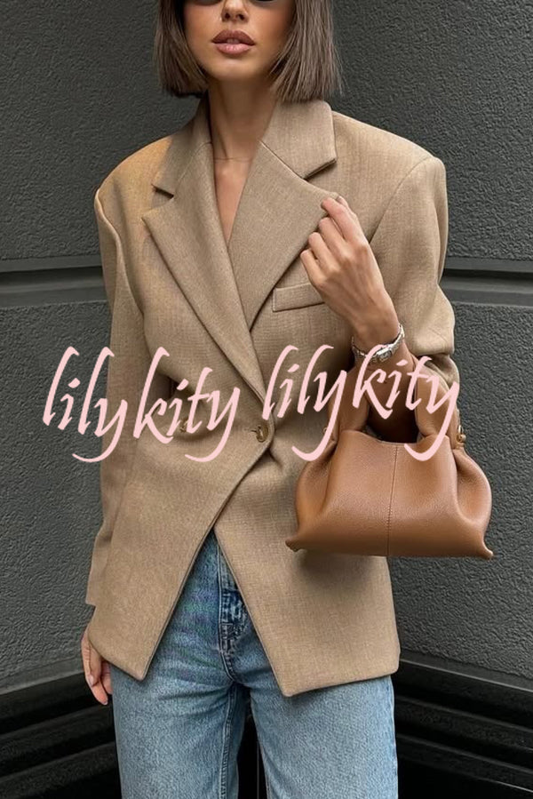 Solid Color Loose Lapel Long Sleeve Button Blazer