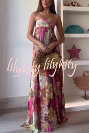 Shelia Ethnic Floral Print Off Shoulder A-line Maxi Dress