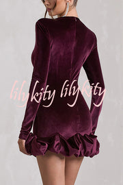 Solid Color Velvet Slim-fit Long-sleeved Mini Dress