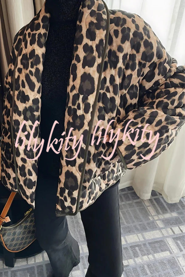 Leopard Print Loose Lapel Pocket Jacket