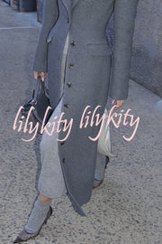 Elegant Lapel Long Sleeve Button High Waist Long Coat