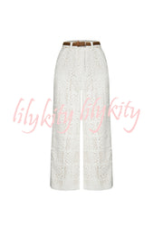 Joyful Bond Crochet Lace Mid Rise Pocketed Wide-leg Pants
