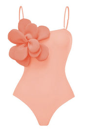 Solid Color Large Flower Decoration Sling Stretch One-piece Swimsuit