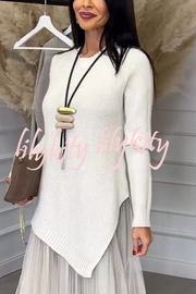 Jensine Ribbed Knit Long Sleeve Irregular Hem Loose Sweater