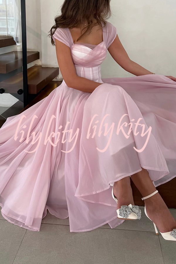 Elegant Sleeveless Waist-cinching Tulle Full-hem Maxi Dress