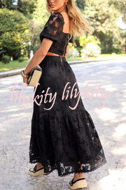 Romance Me Floral Embroidered Lace High Rise A-line Maxi Skirt