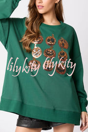 Halloween Pumpkin Sequin Loose Casual Sweatshirt