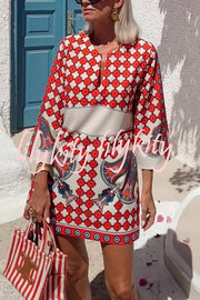 Unique Print V-Neck Loose Holiday Mini Dress