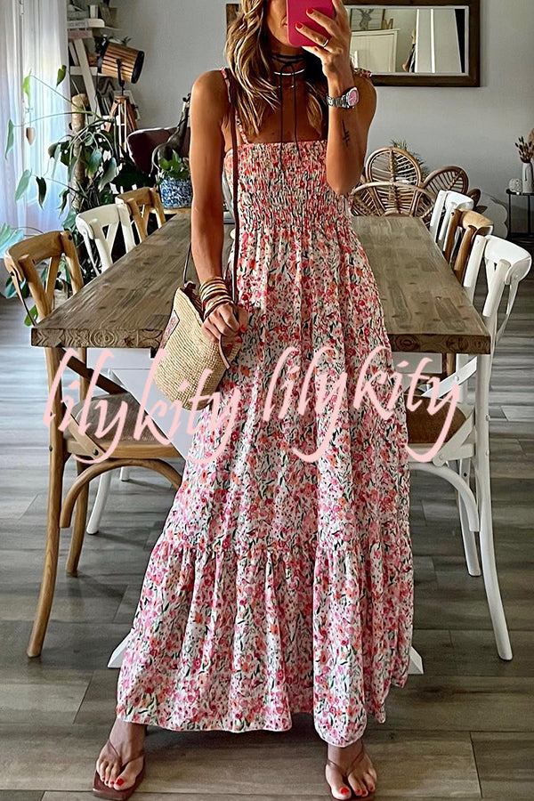 Ready To Vacation Floral Print Smocked Waist Maxi Dress