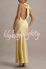 Timeless Sophistication Satin Cowl Detail Back Self-tie Halter Neck Maxi Dress