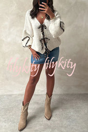 Fashionable Loose Long-sleeved Leopard Print Lace-up Knitted Sweater Cardigan