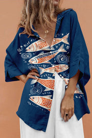 Unique Marine Print Casual Loose Shirt Top