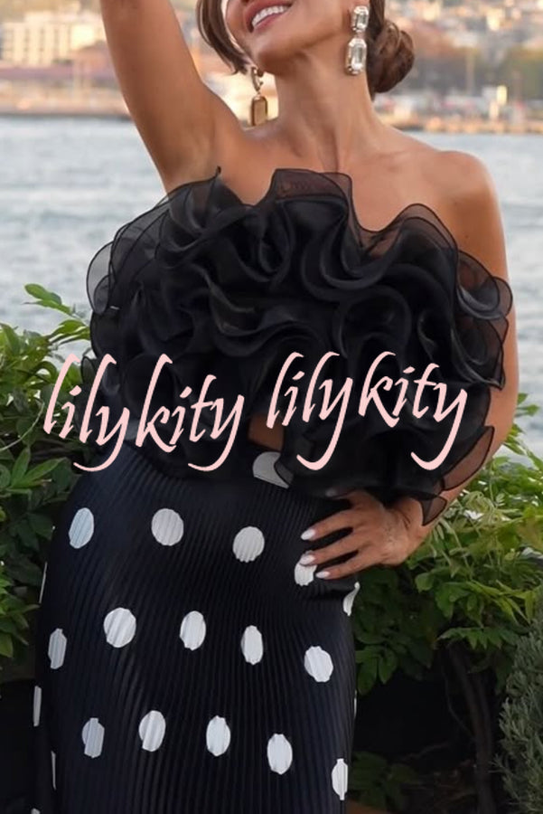 Eye-catching Organza Multi-layer Petal Ruffles Details Strapless Tank