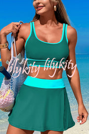 Fashion Contrast Color Stretch Sports Two-piece Bikini Swimsuit