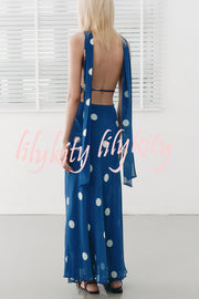 Fashion Polka Dot Print Sexy Halter Neck Backless Maxi Dress