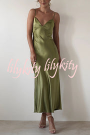 Satin Elegant Sling Backless Lace-Up Midi Dress