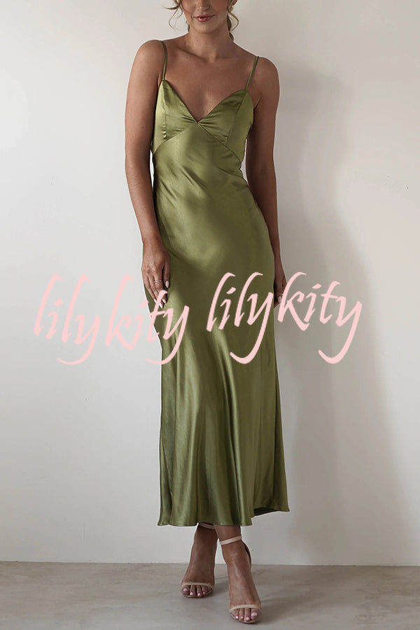 Satin Elegant Sling Backless Lace-Up Midi Dress