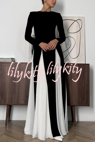 Getting Glam and Elegant Panelled Tulle Long Sleeve A-line Maxi Dress