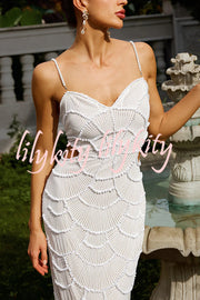 Own It Pearl Sequin Embellished Sexy Backless Cutout Strap Maxi Dress