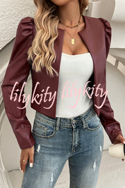 Yelissa Faux Leather Statement Long Sleeve Open Front Crop Jacket