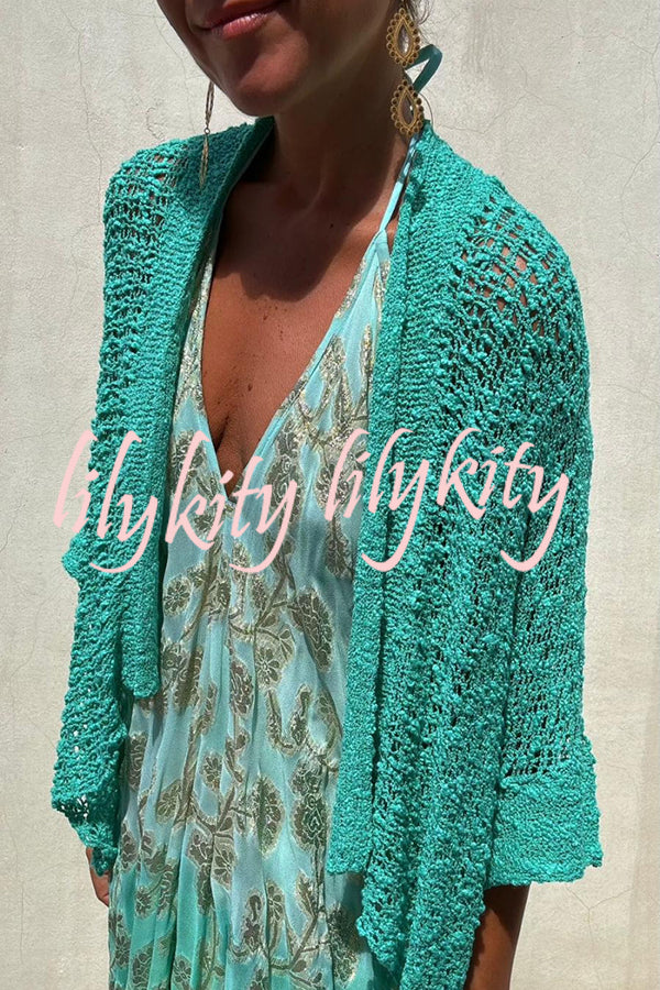 Fashionable Vacation Knit Hollow Bat Sleeve Loose Cardigan