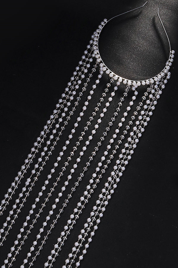 Fashion Pearl Rhinestone Tassel Headband