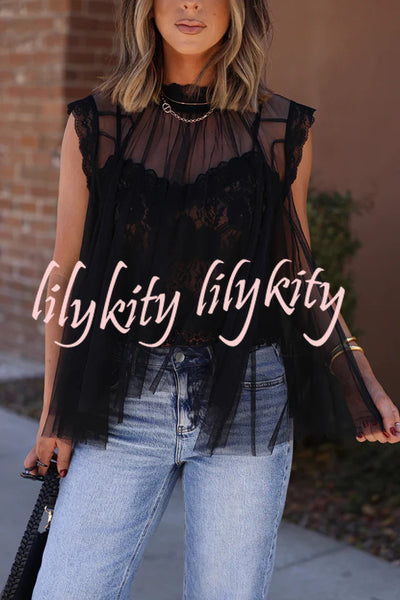Light and Cute Tulle Lace Inner Wear High Neck Cape Top