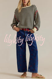 Fashion Striped Colorblock Loose Round Neck Long-sleeved Knitted Sweater
