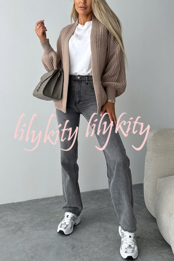 Solid Color V-neck Long-sleeved Casual Knitted Cardigan