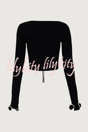 Fashion Ruffled Long-sleeved Tie-cropped Knitted Cardigan