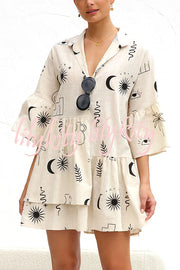 Shelby Unique Print Bell Sleeve Smock Style Tiered Shirt Mini Dress