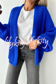 Solid Color V-neck Long-sleeved Casual Knitted Cardigan