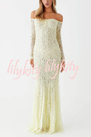 Sexy Off Shoulder Long-sleeved Lace Slim Fishtail Maxi Dress