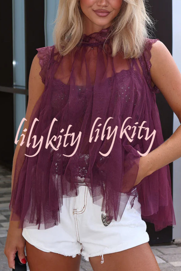 Light and Cute Tulle Lace Inner Wear High Neck Cape Top