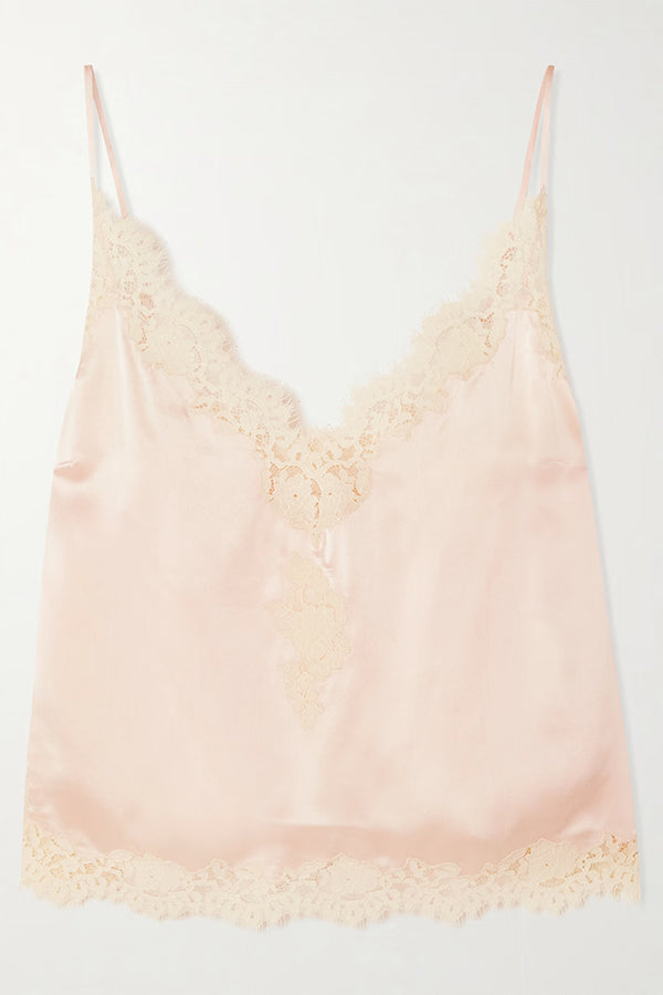 Celebration Look Contrast Color Satin Lace Trim V-Neck Slip Tank