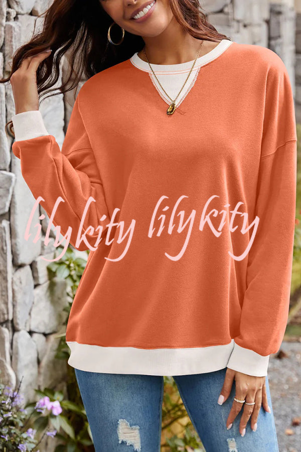 Fashionable Contrasting Color Loose Long-sleeved Casual Sweatshirt